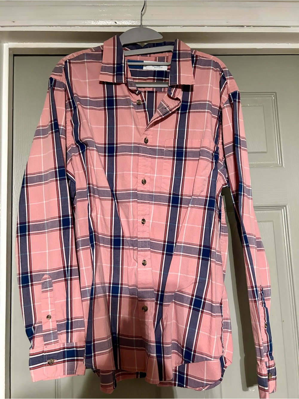 Old Navy Coral Plaid Long-Sleeve Button-Up Shirt